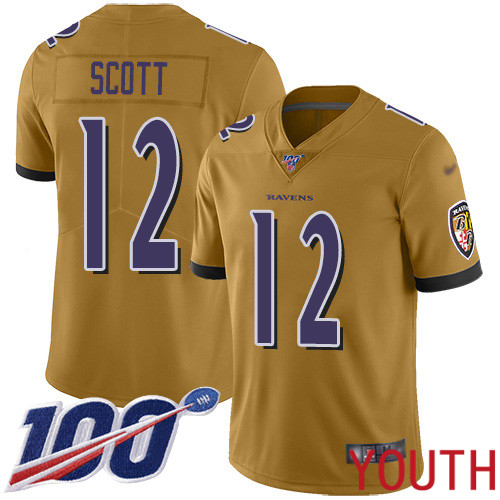 Baltimore Ravens Limited Gold Youth Jaleel Scott Jersey NFL Football #12 100th Season Inverted Legend